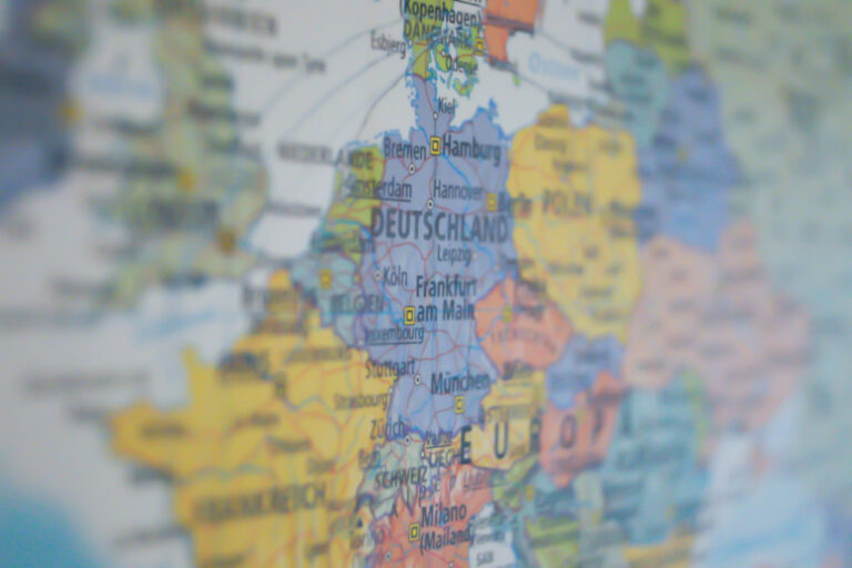 A close up of a map of Europe with the countries labeled