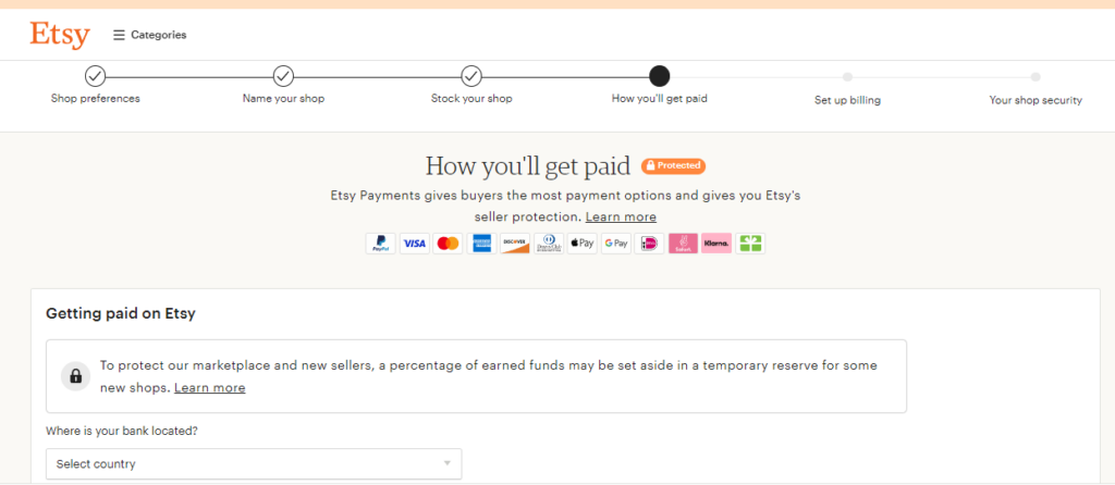 Etsy offers a smorgasbord of payment options