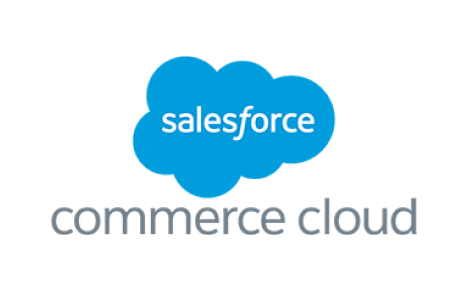 Logo for Salesforce Commerce Cloud, consisting of the word 'salesforce' and a blue cloud icon, followed by 'commerce cloud' in light blue text.