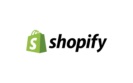 Logo of Shopify with a green shopping bag icon and the word 'shopify' in black font.